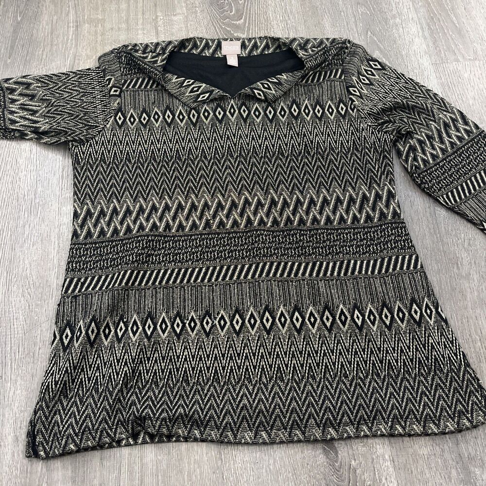 Chicos Geometric Women’s Black And Gold Tunic Size 3